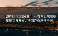 【爆料】91网突发：大V在今日凌晨被曝曾参与丑闻，全网炸裂席卷全网