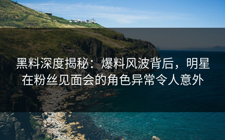 黑料深度揭秘：爆料风波背后，明星在粉丝见面会的角色异常令人意外