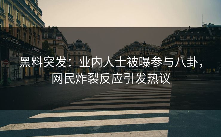 黑料突发：业内人士被曝参与八卦，网民炸裂反应引发热议